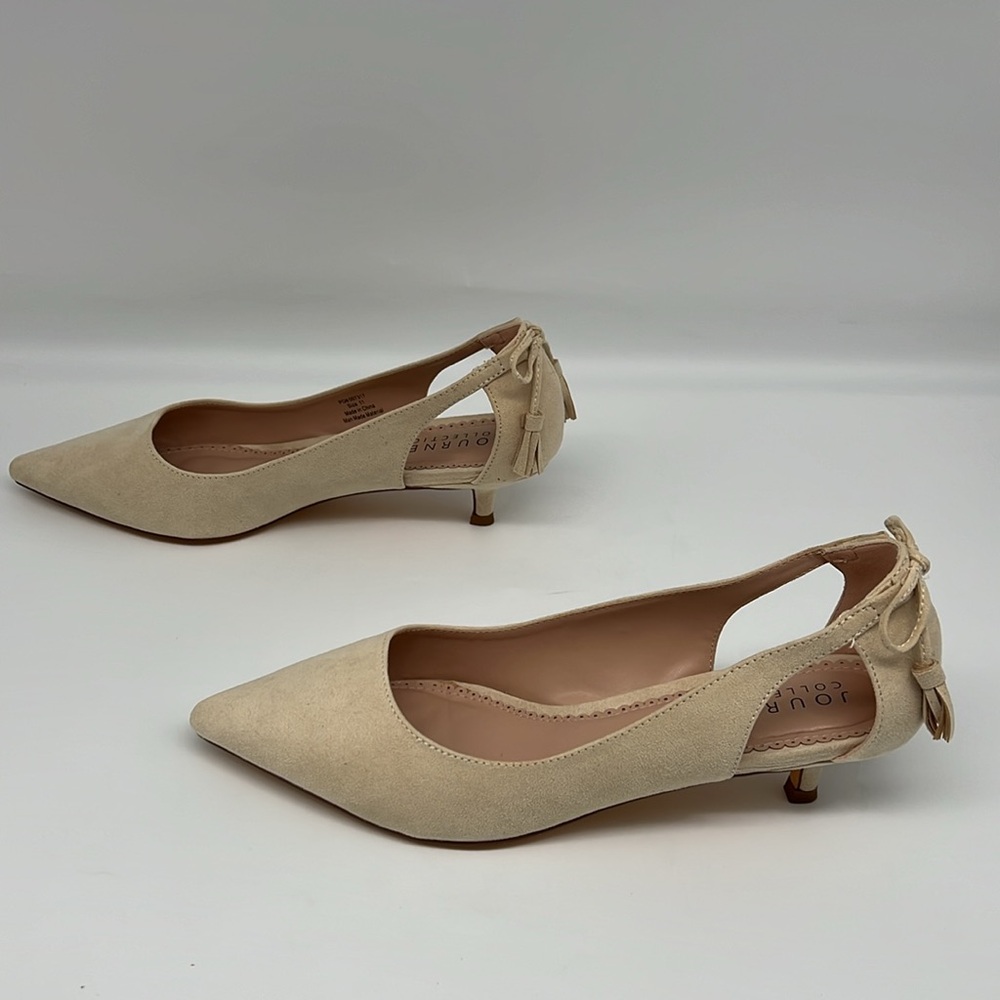 Journee Collection Bindi Nude Kitten Heel Bow and Tassels Side Cutouts Pump 11 - Picture 5 of 16